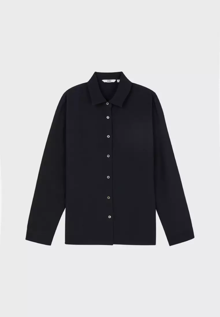 Black Stiff-Feeling Long Sleeve Top