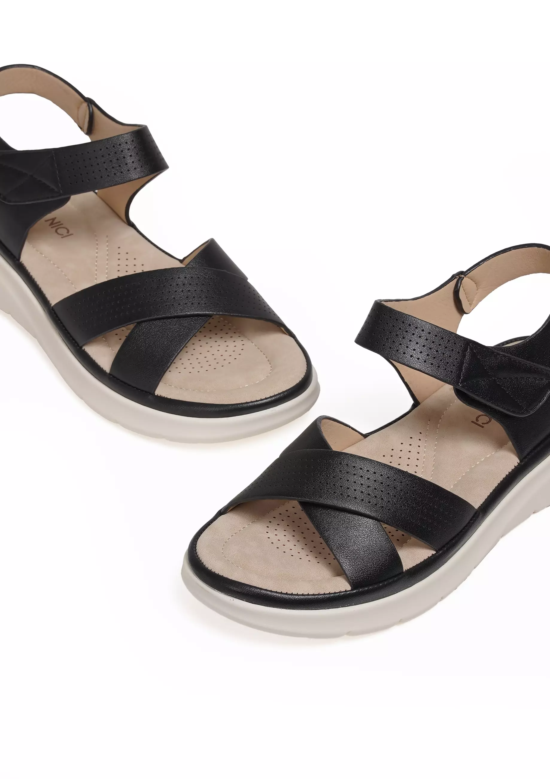 VIVI NICI - Raina Sandal Slip On Wedges Wanita Hak 3 Cm Black Solid