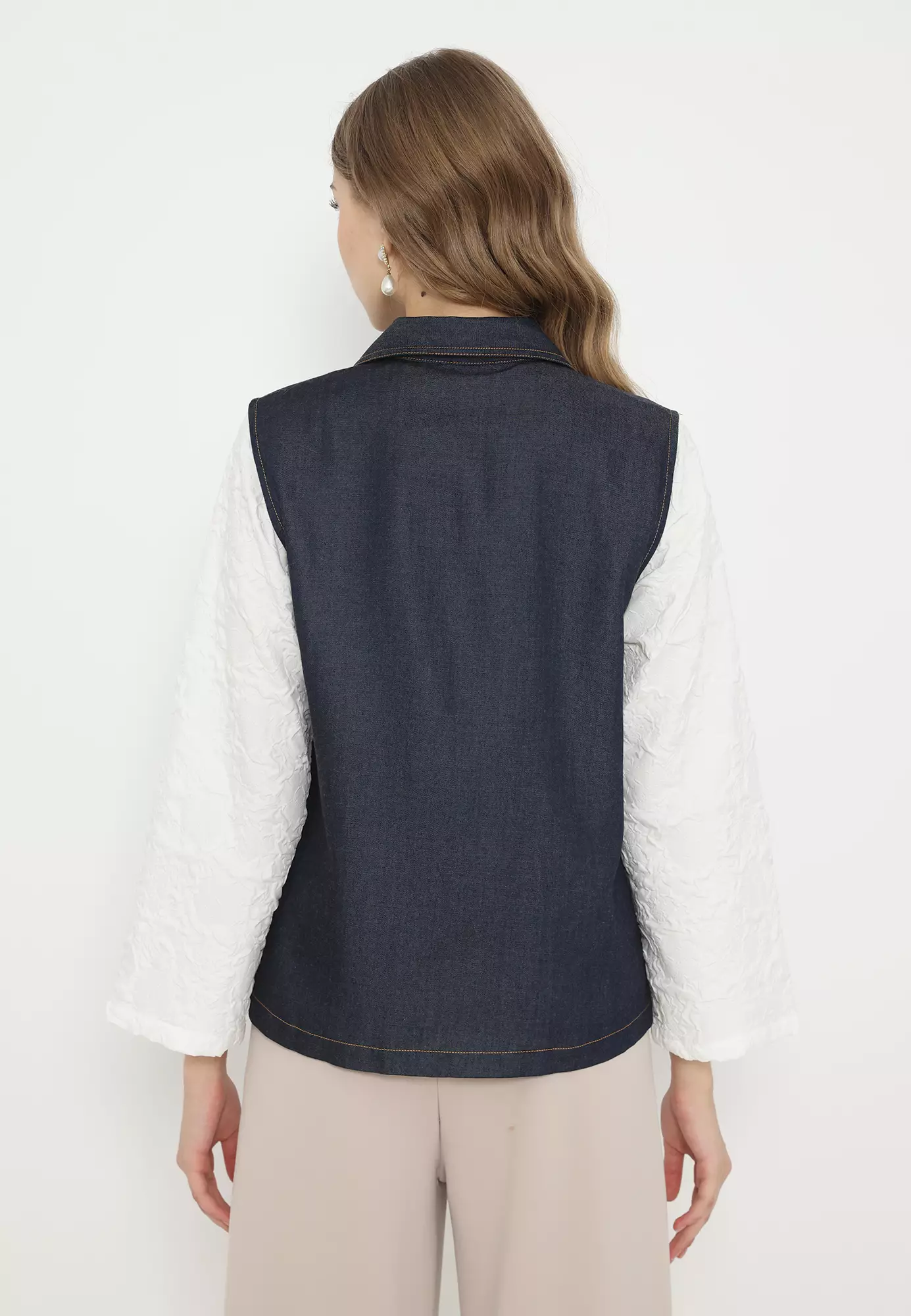 Denim Vest With Embroidery In Navy By Brilliant Girl Warna NAVY