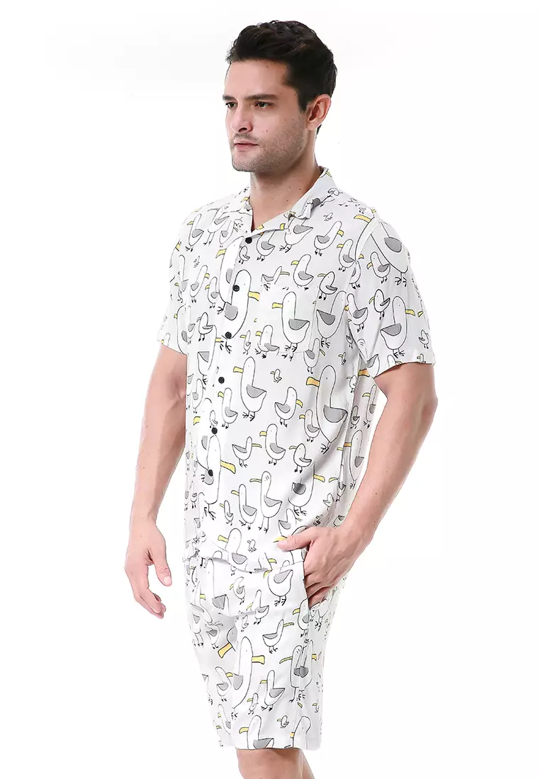 Deon Piyama Pria Duck Motive Kemeja One Set Lengan Pendek Material Rayon ORIGINAL - Gray