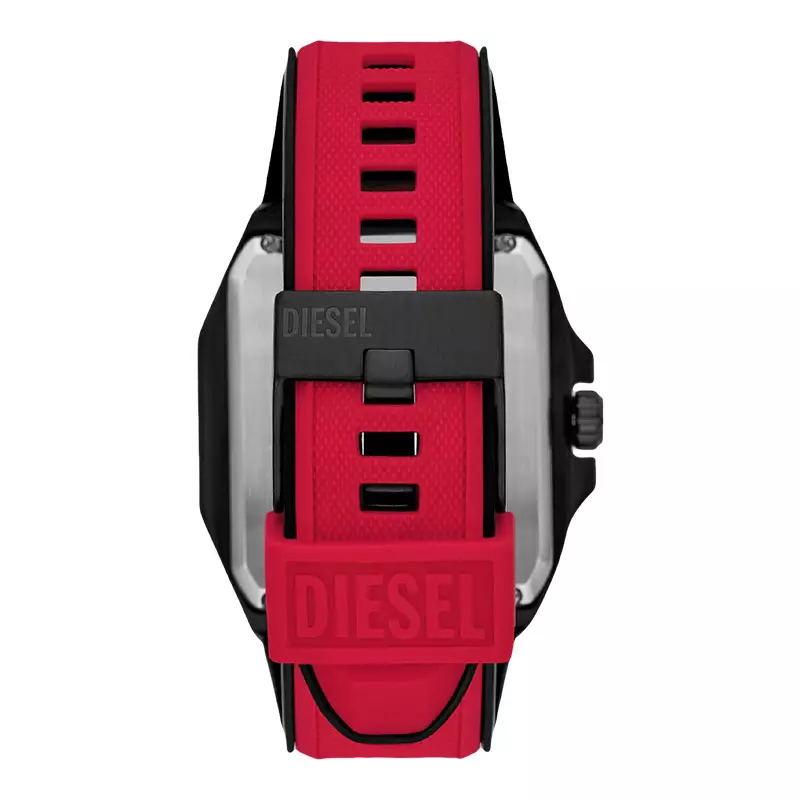 Jam Tangan Pria Diesel Flayed DZ7469 Automatic Black Open Heart Dial Red Silicone Strap