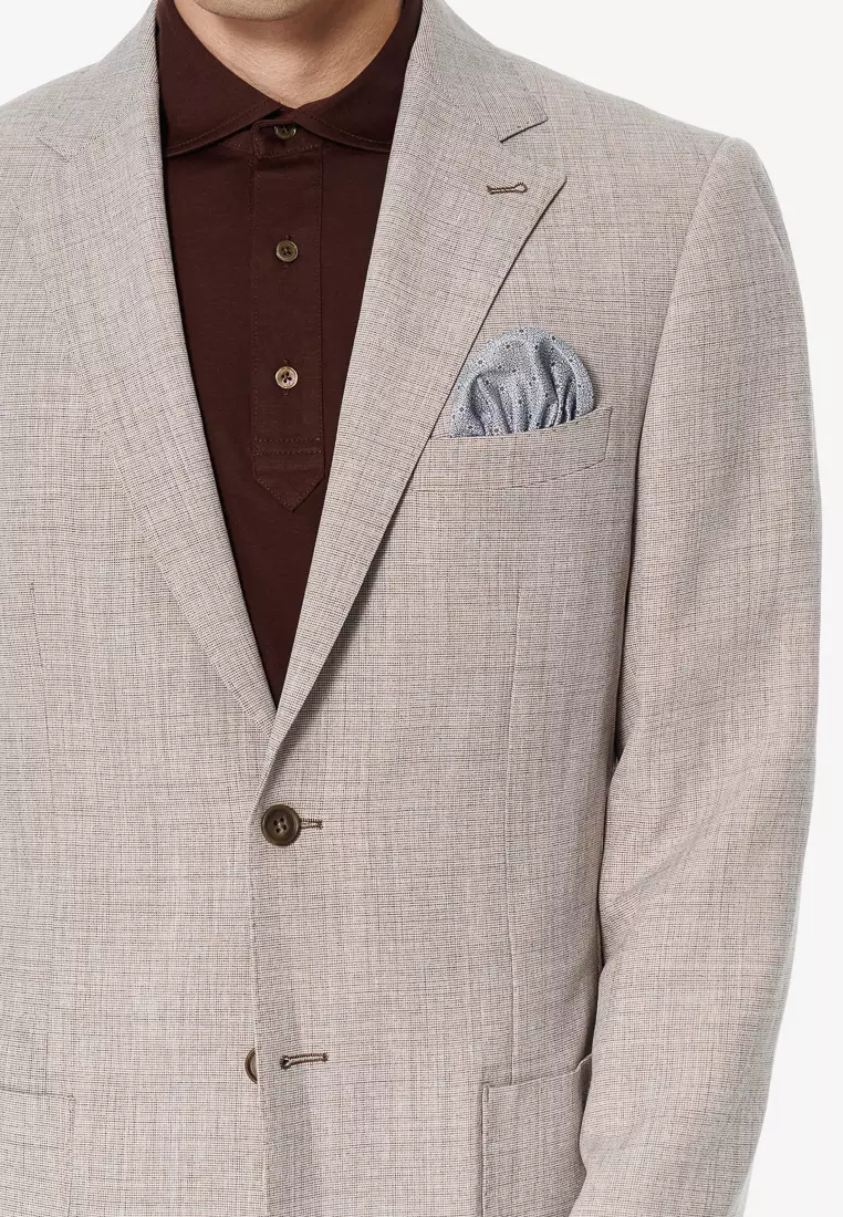 米色紋理修身版西裝外套(可機洗)