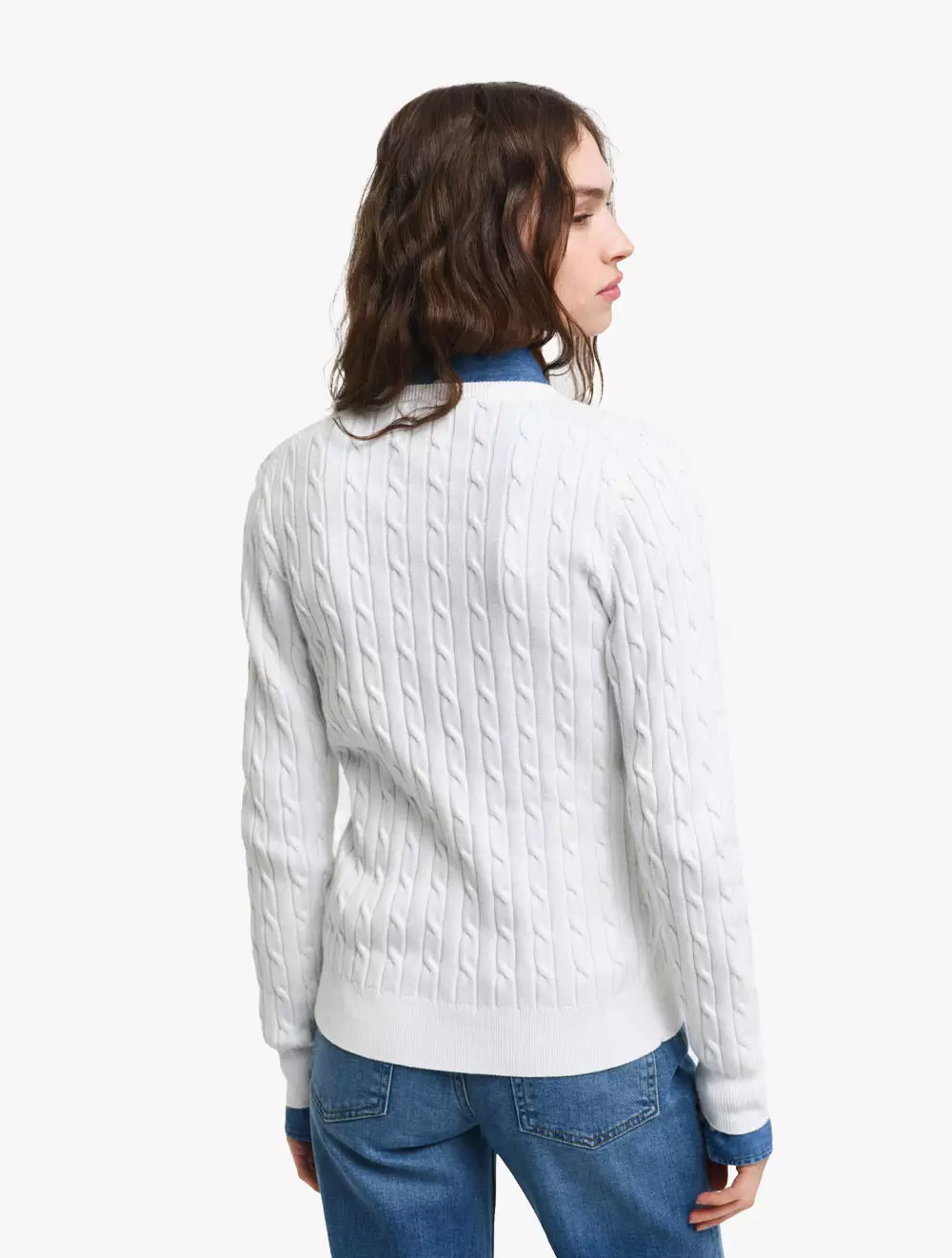 GANT - Pakaian Wanita - Stretch Cotton Cable Cardigan - Eggshell