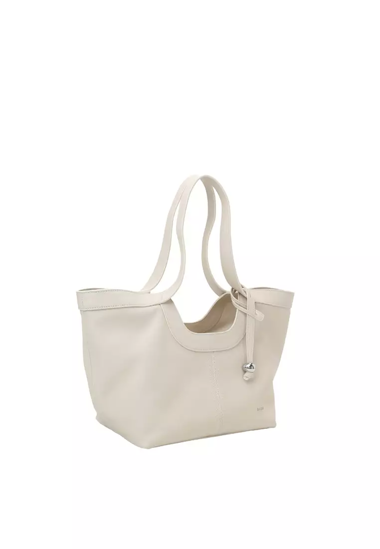 Scoop Top Basket Tote Bag - Cream Beige