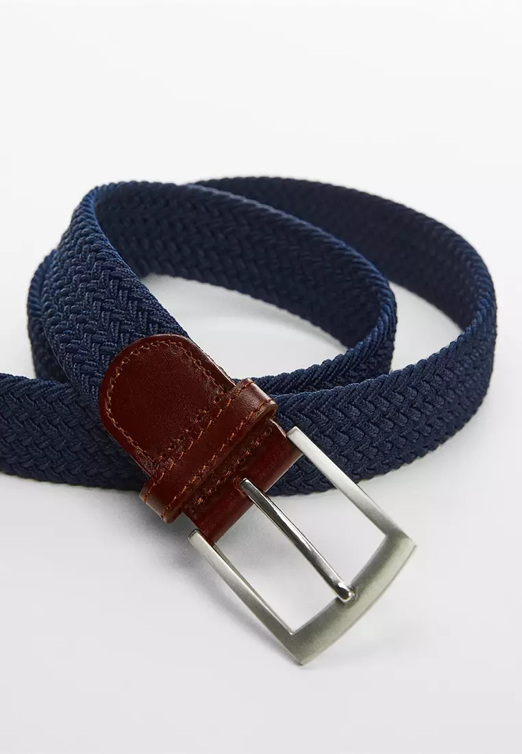 Buy MANGO Man Braided Elastic Belt in Dark Navy/Brown 2024 Online