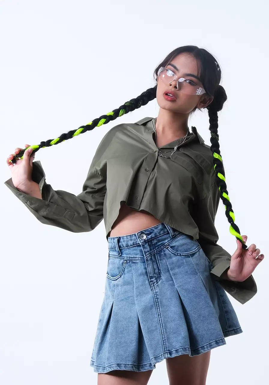 Kemeja Pendek Regular Wanita Kyra Olive