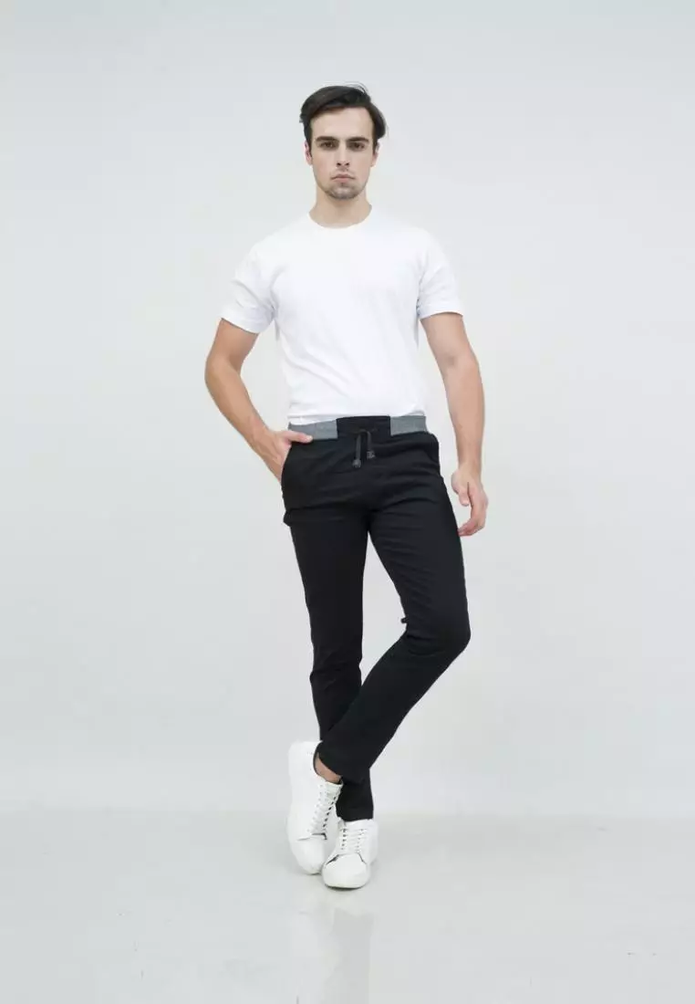 Celana chino panjang cino slim fit PINGGANG KARET Hitam houseofcuff