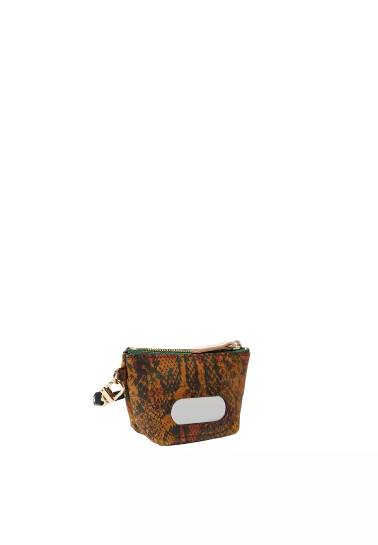 Mirror Zip Pouch - Snake Printed Biscuit