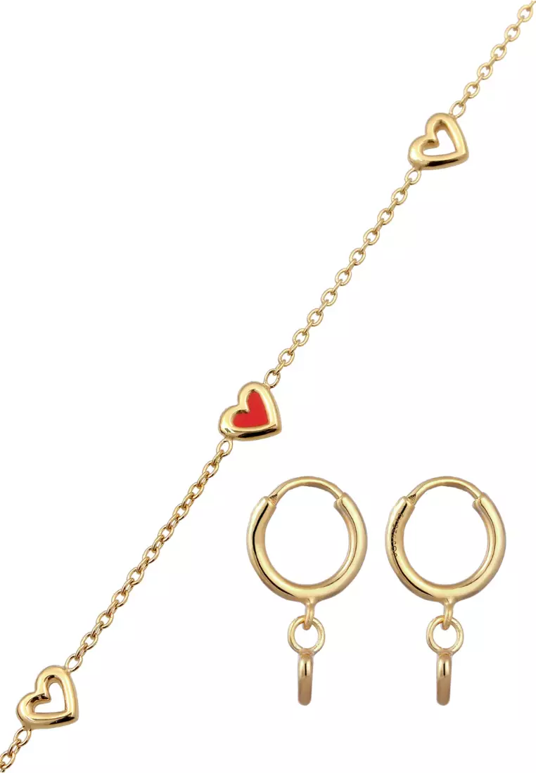 Jewelry Set Heart Enamel Gold Plated