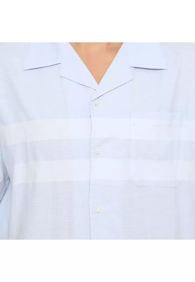 RBJ Kemeja Salur Yarndyed Krah Hawaii Biru Muda Regular Fit Pria