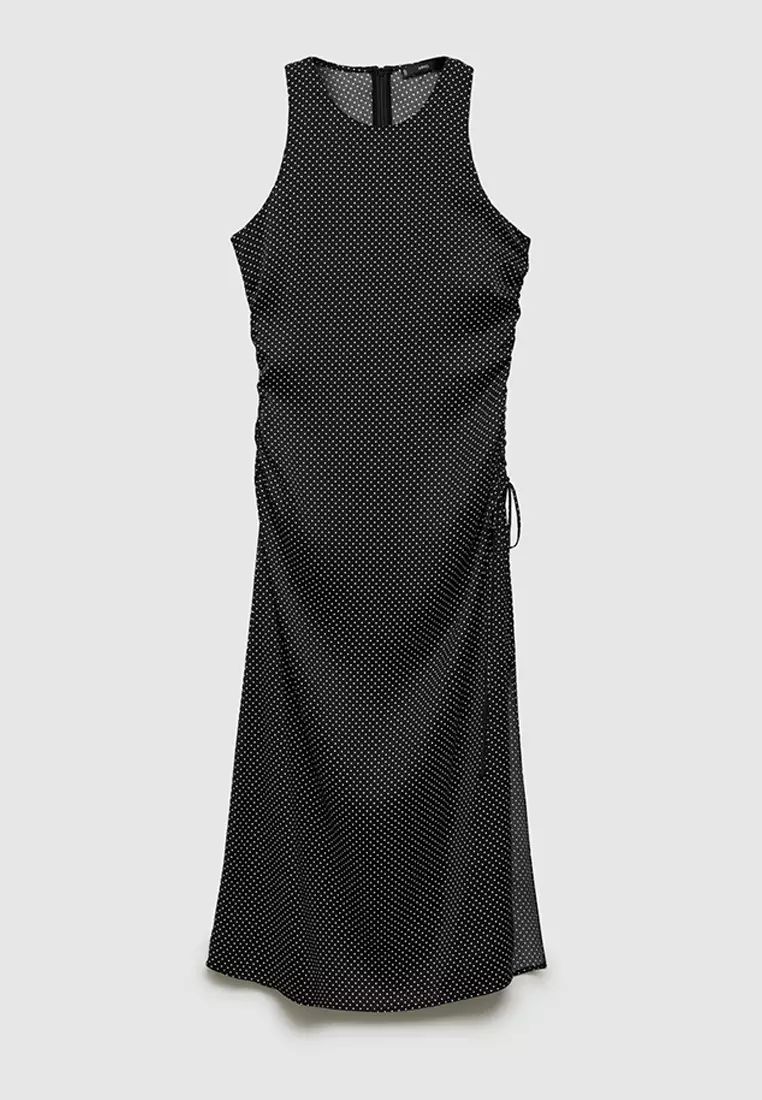 Polka-Dot Dress With Side Ruched