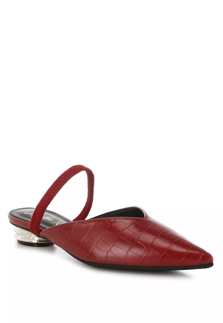 Fantasy Heel Croco Mules In Red
