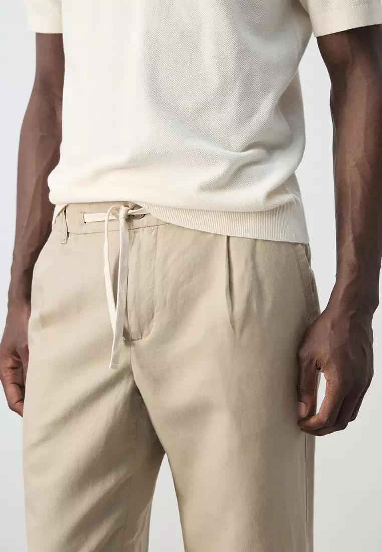 修身剪裁短款亞麻棉褲