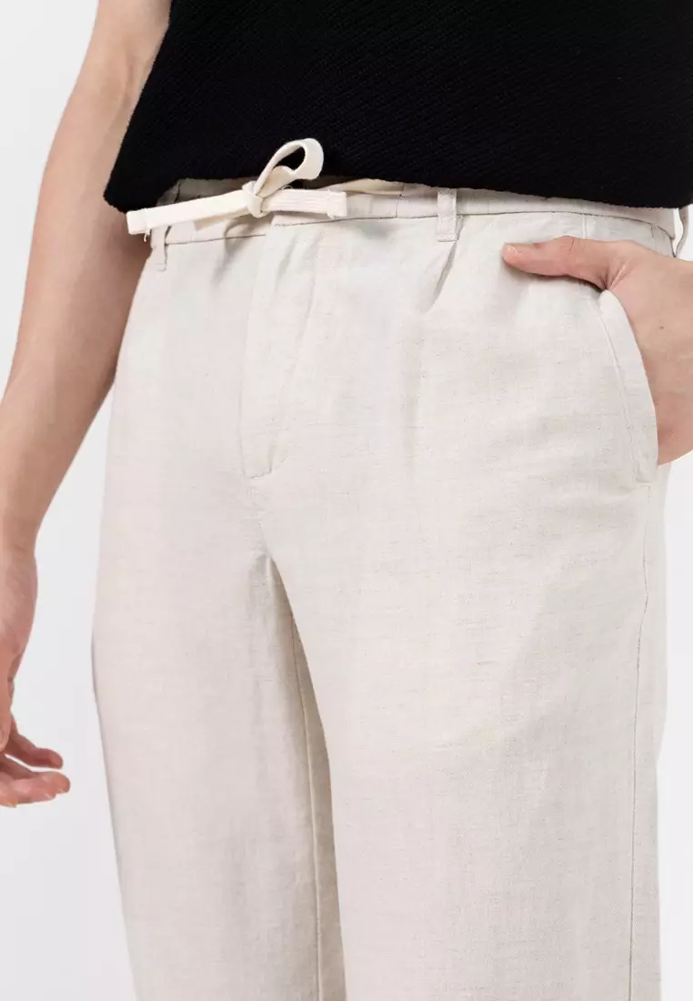 Slim Fit Cropped Linen-Cotton Trousers