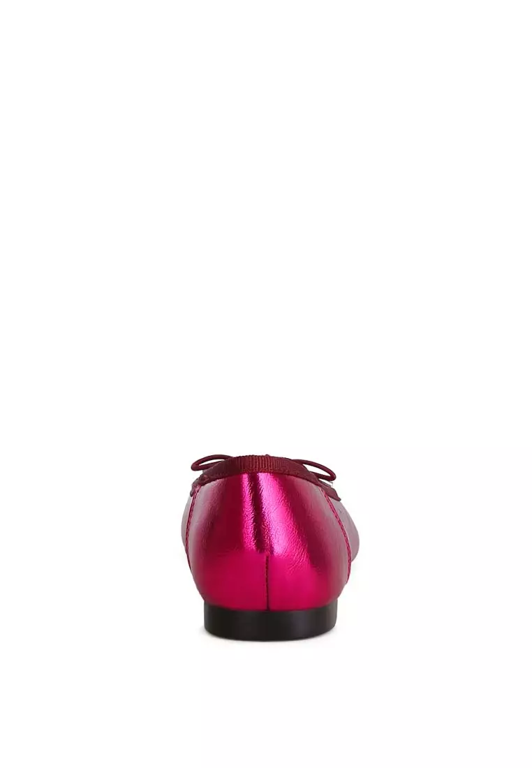 Fuchsia Metallic Pleather Bow Ballerinas