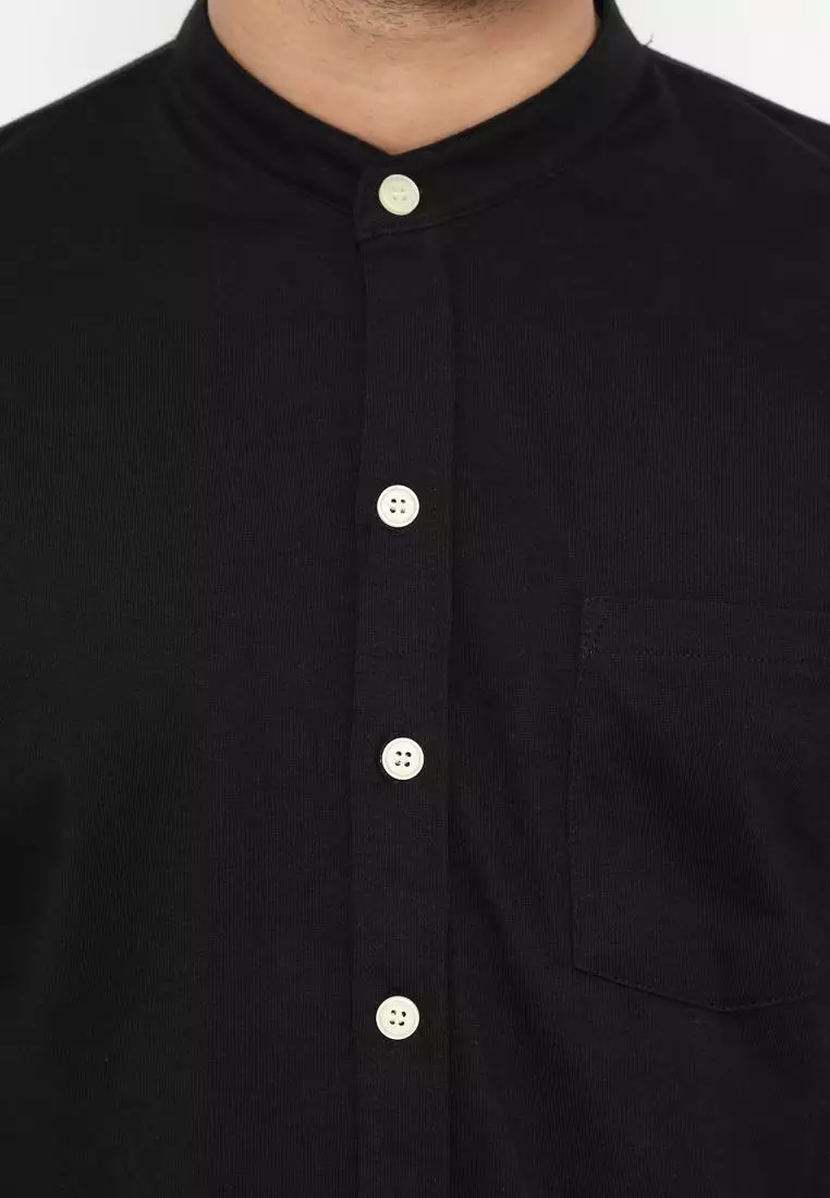 MATSUDA Kemeja Pria Polos Kerah Shanghai Lengan Panjang Katun Koshigaya