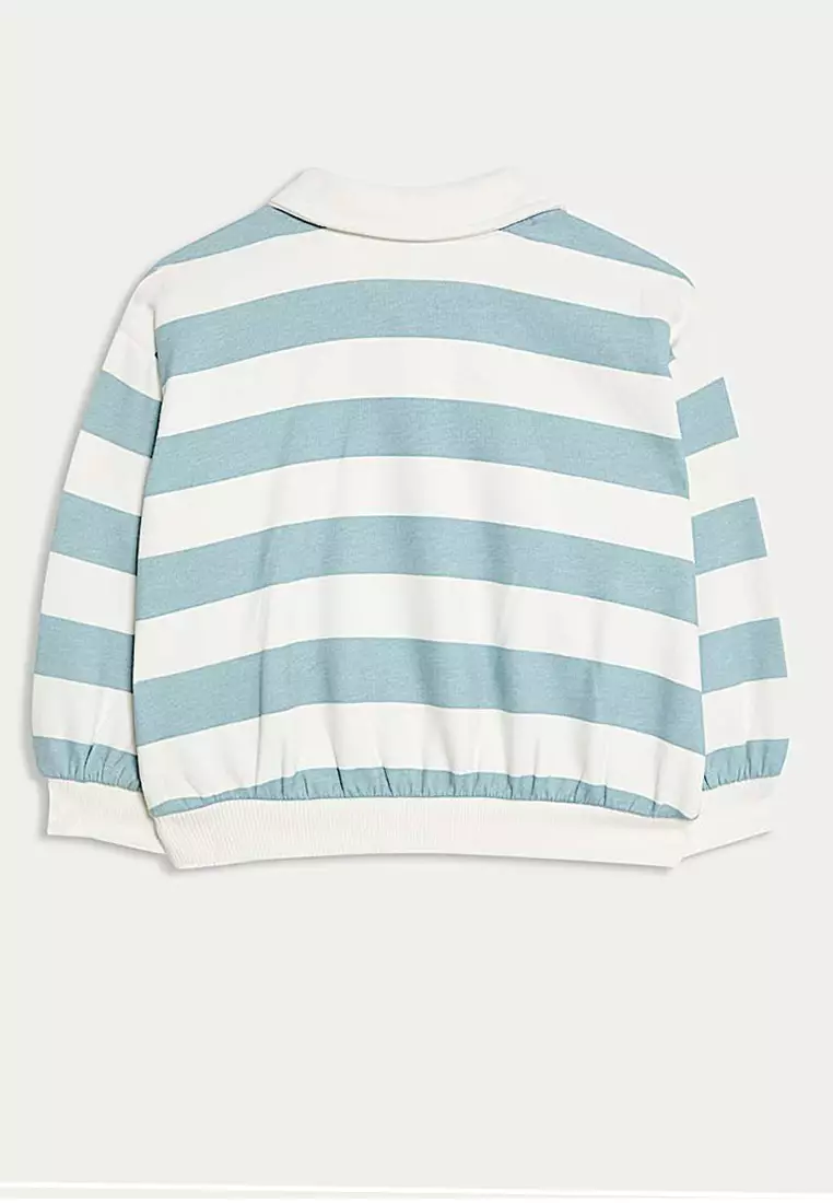 Cotton Rich Striped Rugby Sweatshirt