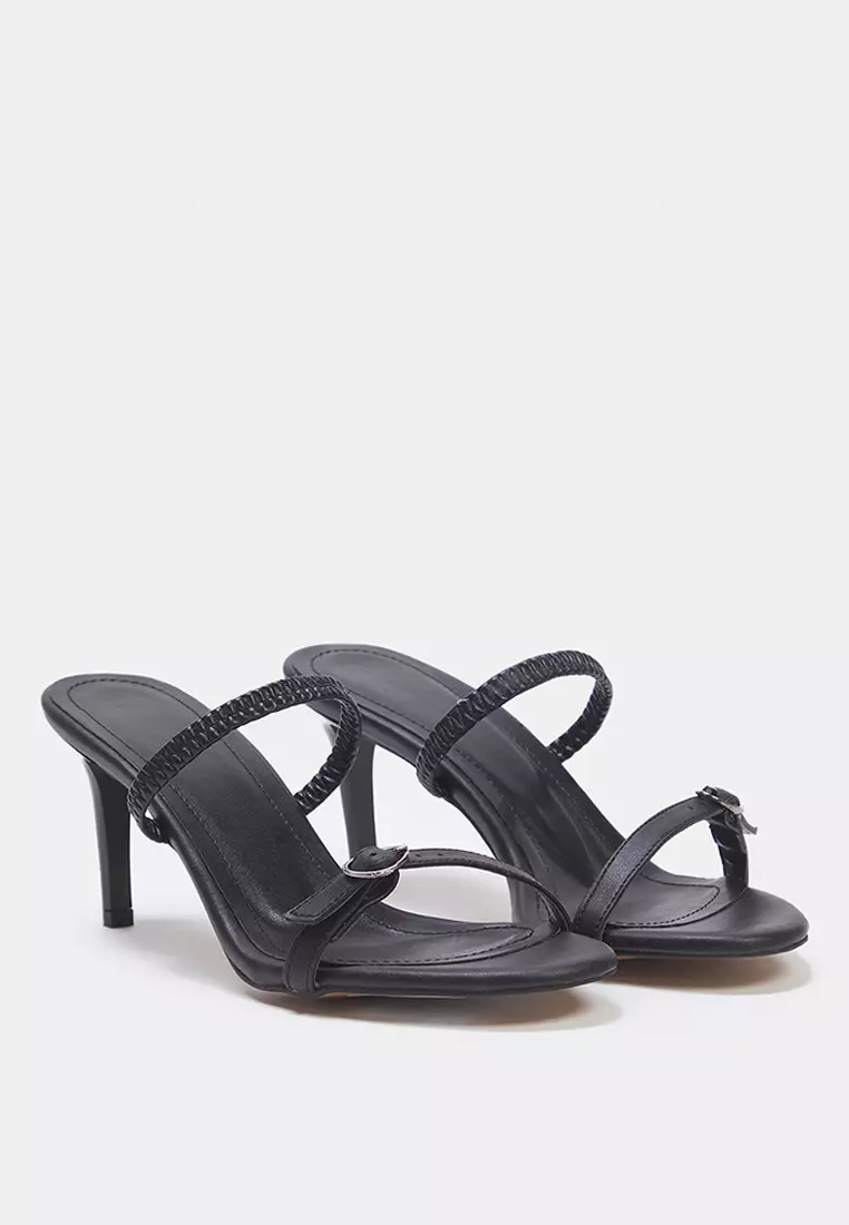 Black Buckle Detailed Dual-Use Thin Heeled Almond Toe Women's Heeled Sandals Takss25To00010