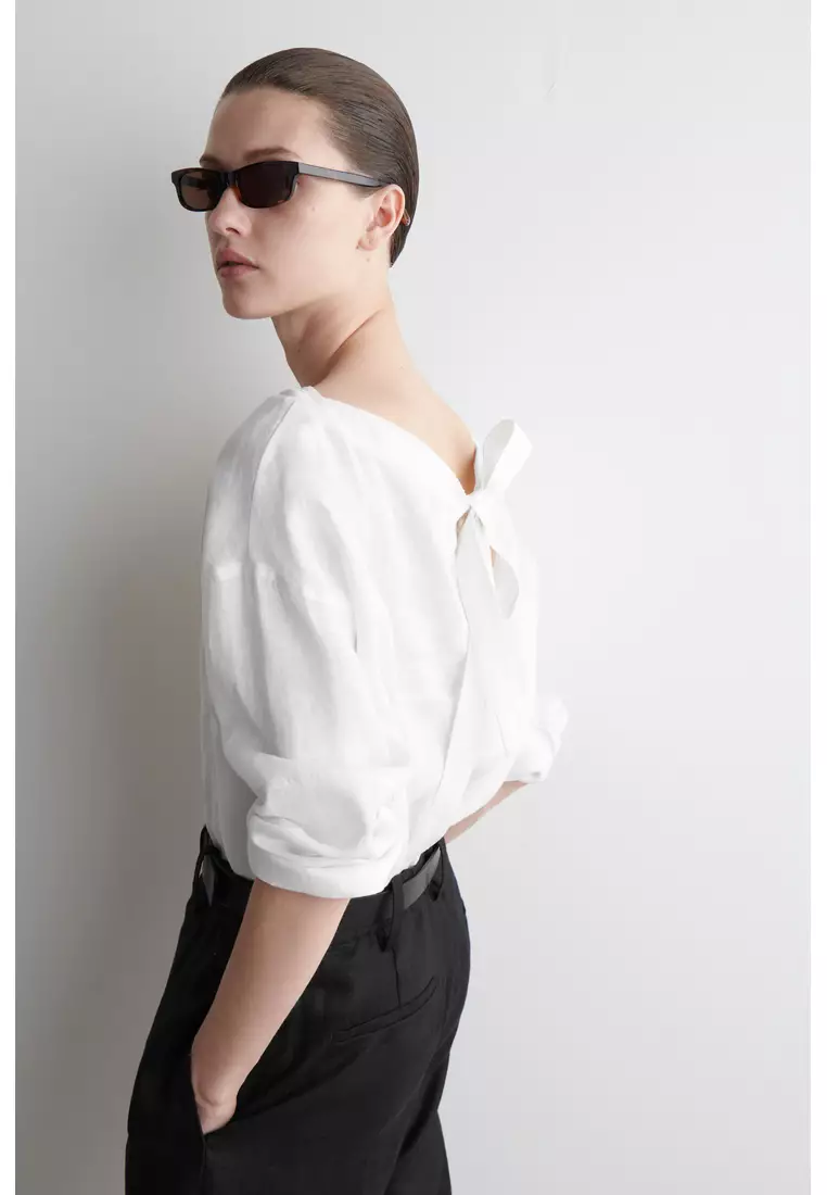 TIE-DETAIL LINEN BLOUSE
