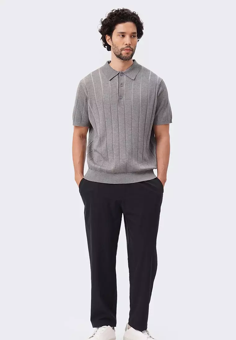 Men's Textured Ribbed Knit Polo with Hem Band - The New Standard