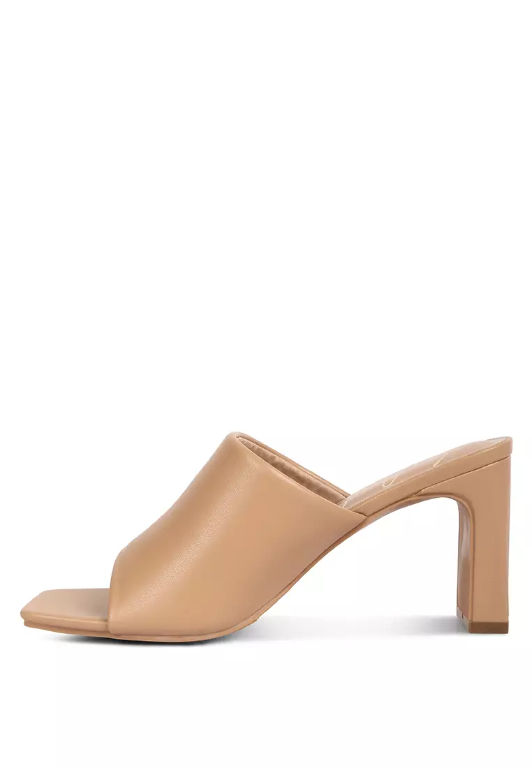 Camel Slip-On Mid Heel Sandals