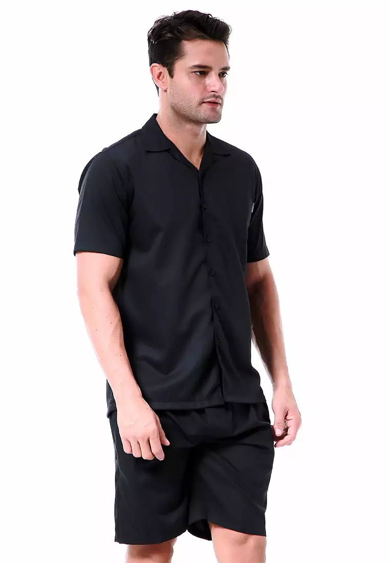 Deon Piyama Pria Plain Motive Kemeja One Set Lengan Pendek Material Cotton ORIGINAL - Black