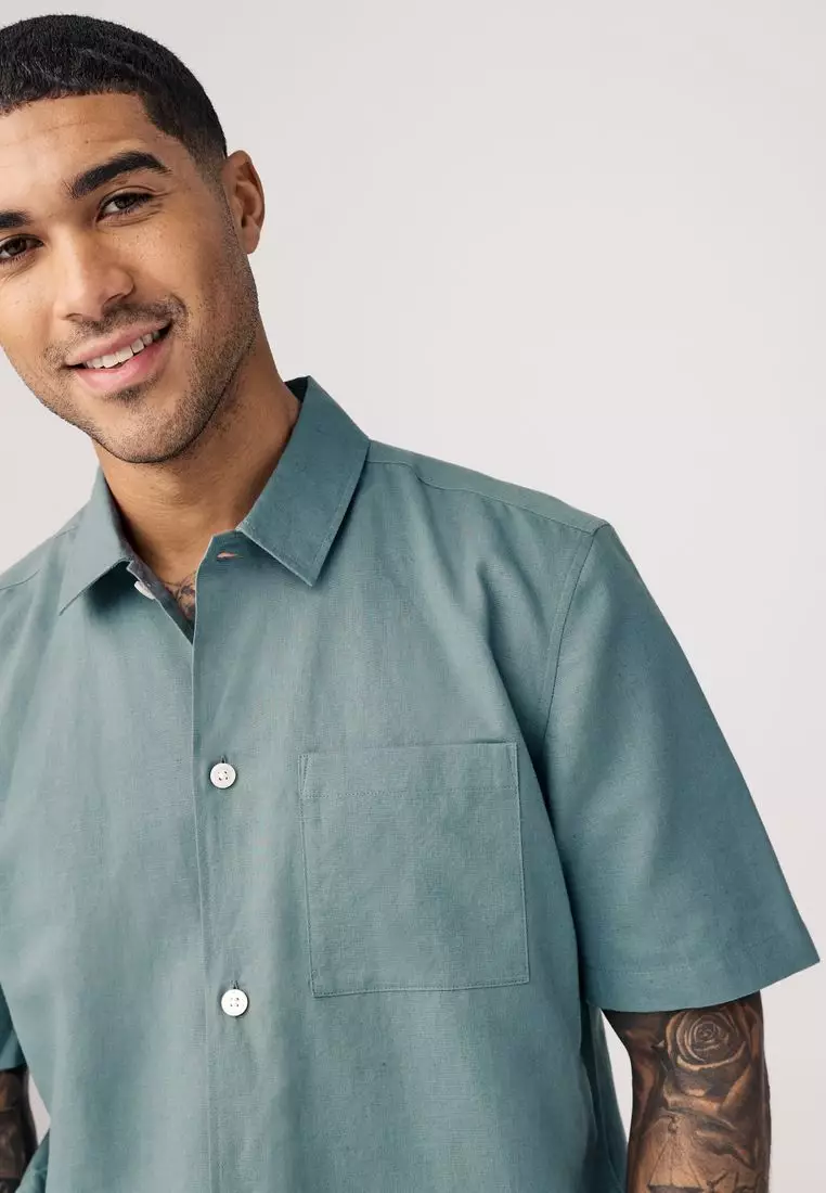 Cotton Linen Blend Short Sleeve Shirt Standard Collar