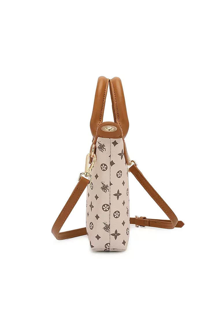 Women's Monogram Top Handle Bag / Sling Bag / Crossbody Bag - Khaki
