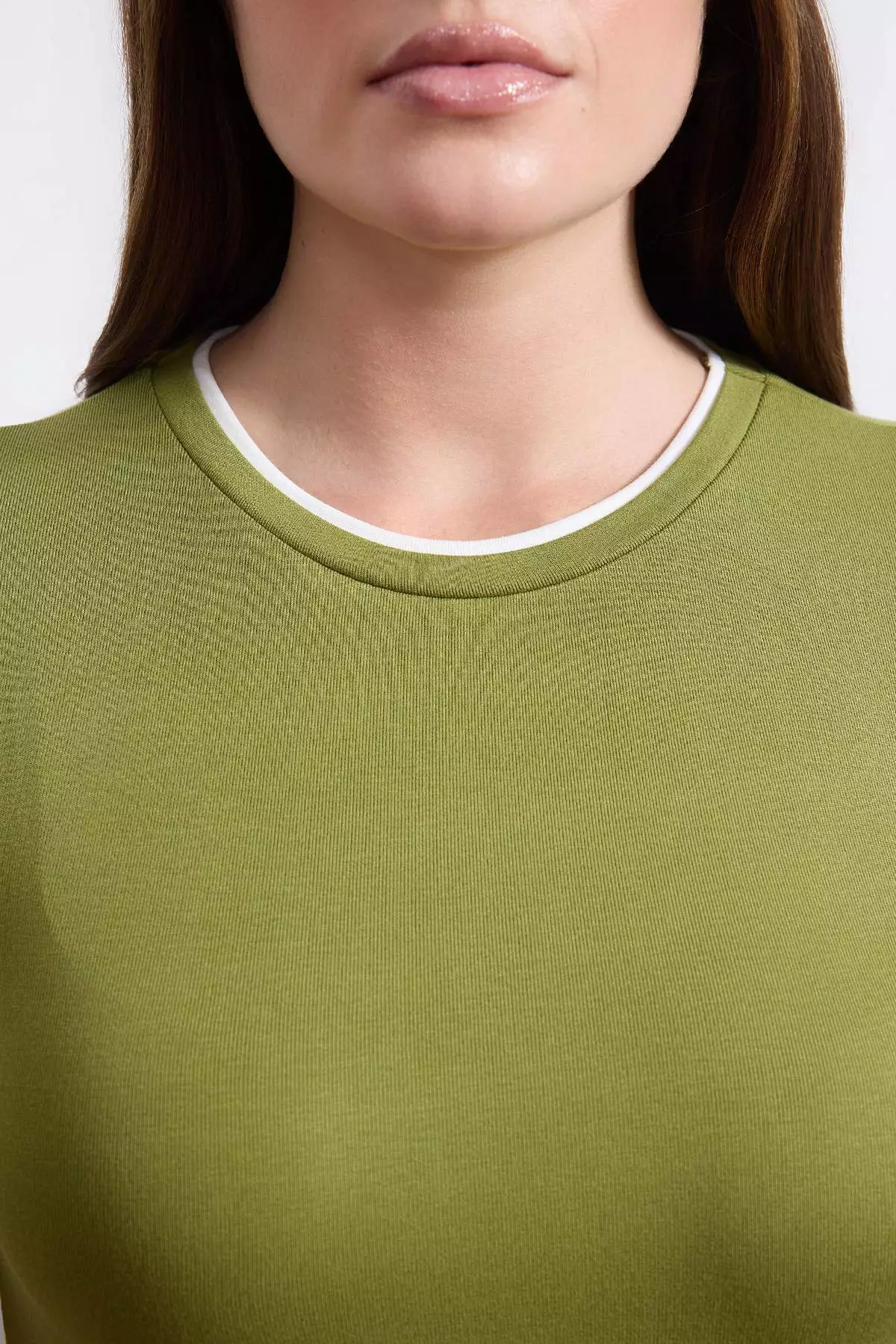 Wardrobe Essentials Oil Green Collar Piped Detail Soft Keys Knitted Blouse Tbbss26Af00025
