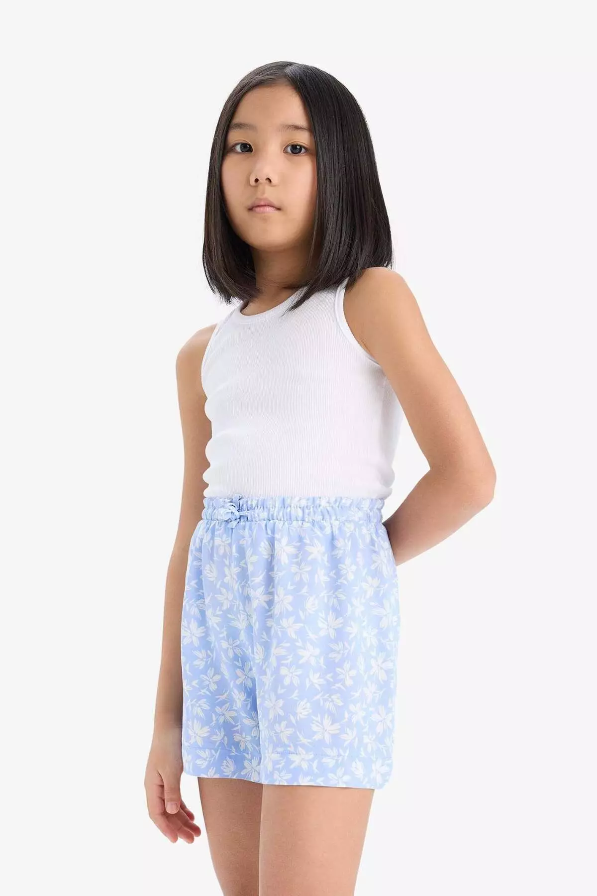 Girl's Floral Patterned Viscose Shorts E0648A825Hs