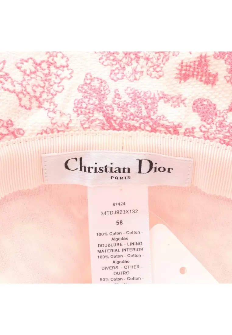 Pre-Loved Christian Dior D-Bobby bob hat Toile De Jouy sauvage embroidery hat cotton white pink