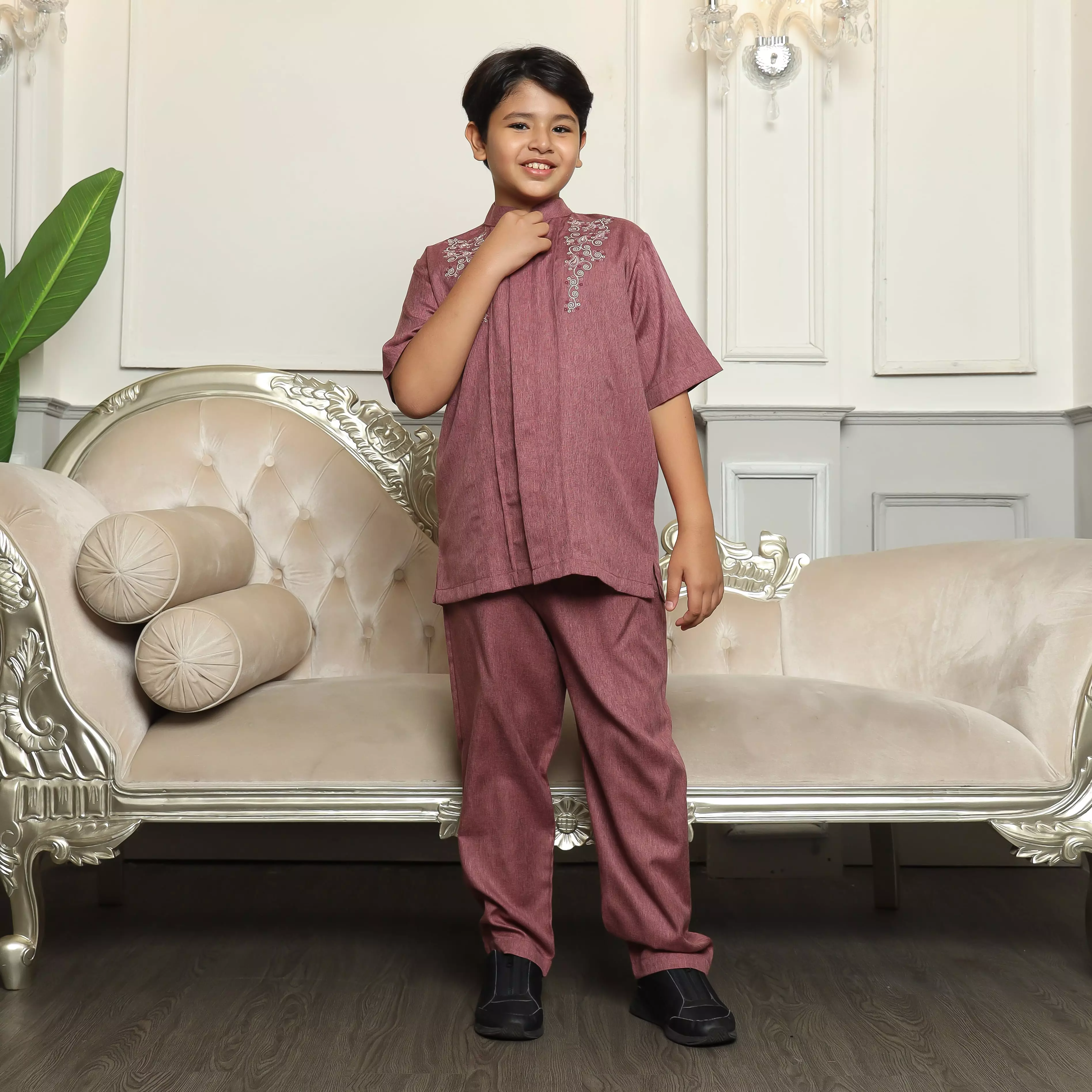 Baju Koko Anak KKA 41 Burgundy Lengan Pendek