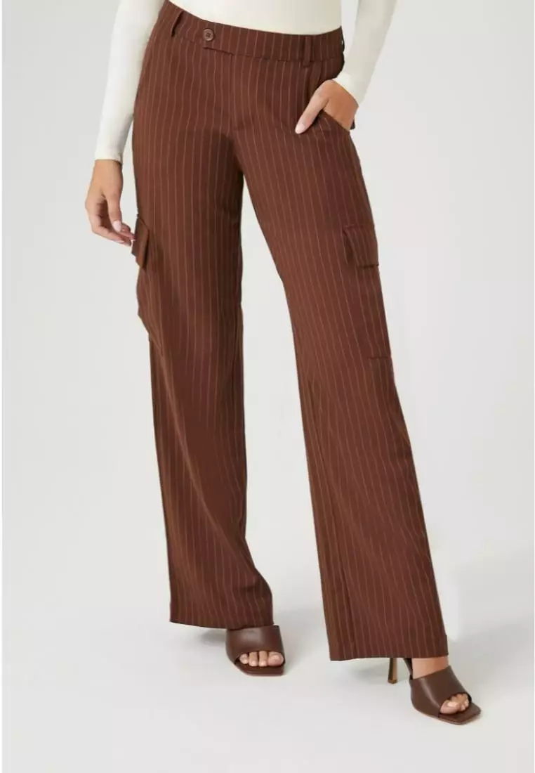 Buy FOREVER 21 Pinstriped Wide Leg Cargo Pants 2024 Online
