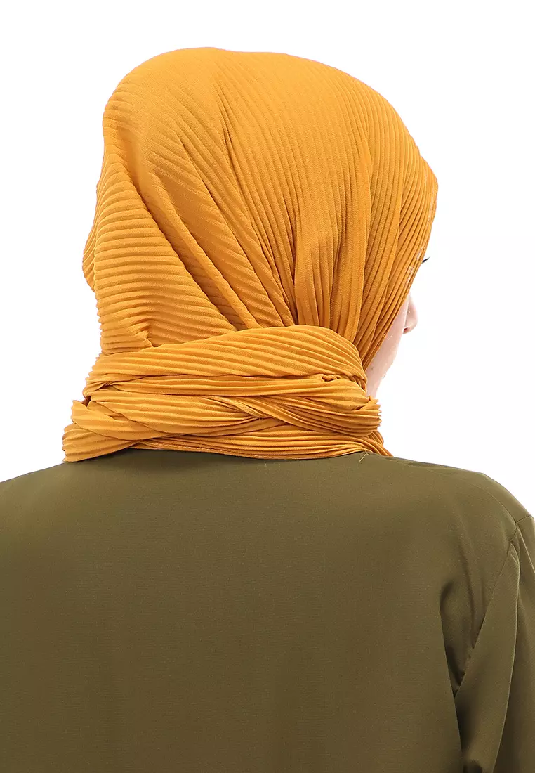 Melissa Pashmina Plisket Garis Hijab Wanita Relaxed Fit - Mustard