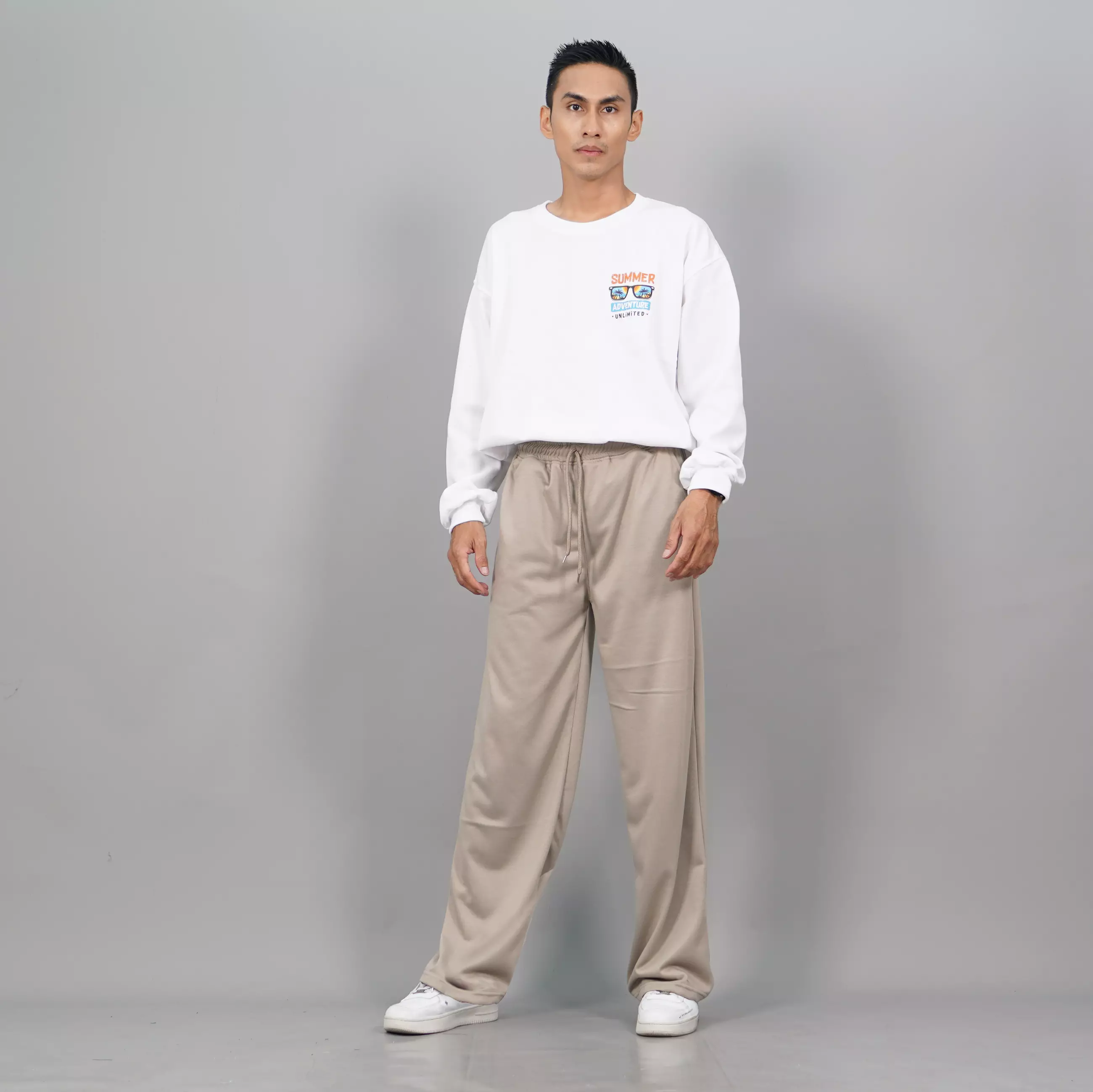 RIO Baggy Pants Pria Loose Pants Pria Celana Panjang Longgar Pria - Krem