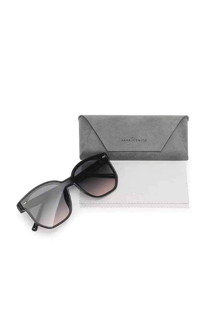 Unisex Fashion Sunglasses - Glossy Black / Grey-Orange