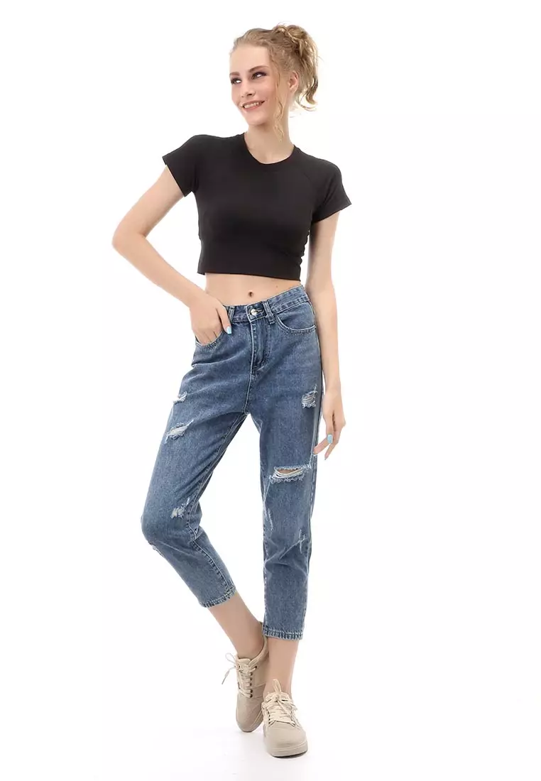 Wish Kaos Sport Wanita Crop Top Comportable Material Polyester ORIGINAL - Black