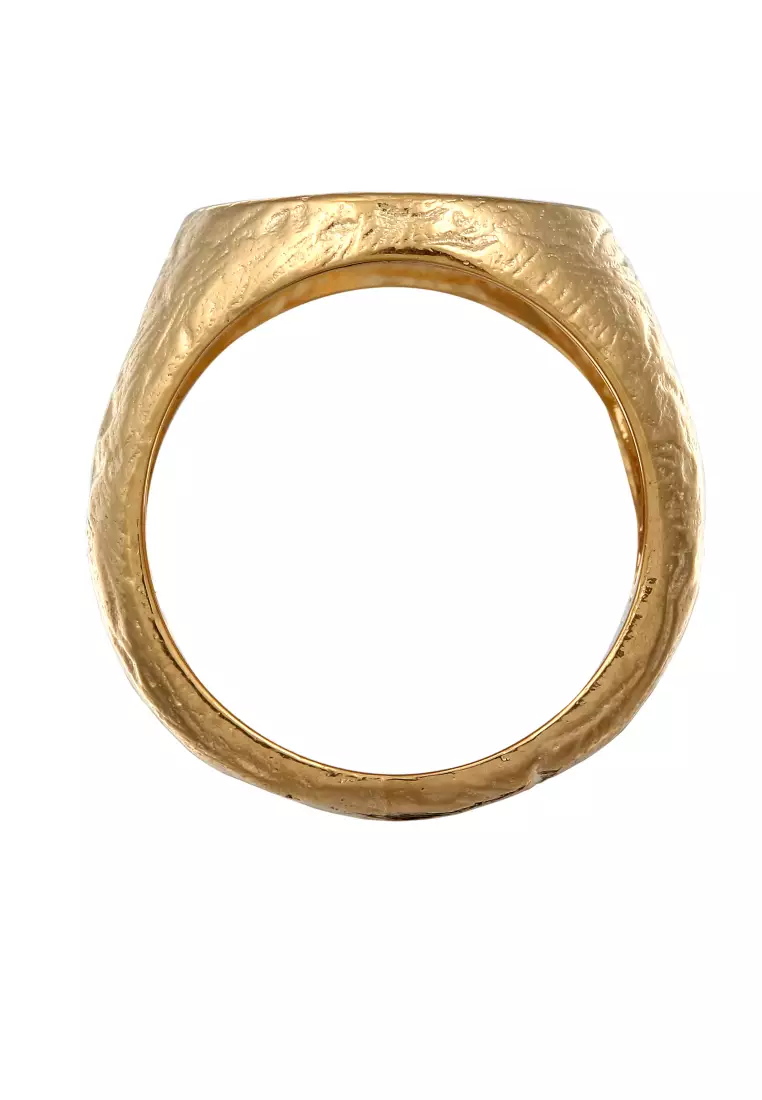 EXCLUSIVE Cincin Perhiasan Perak 925 Pria Signet Tide Waves Motif Gold Plated