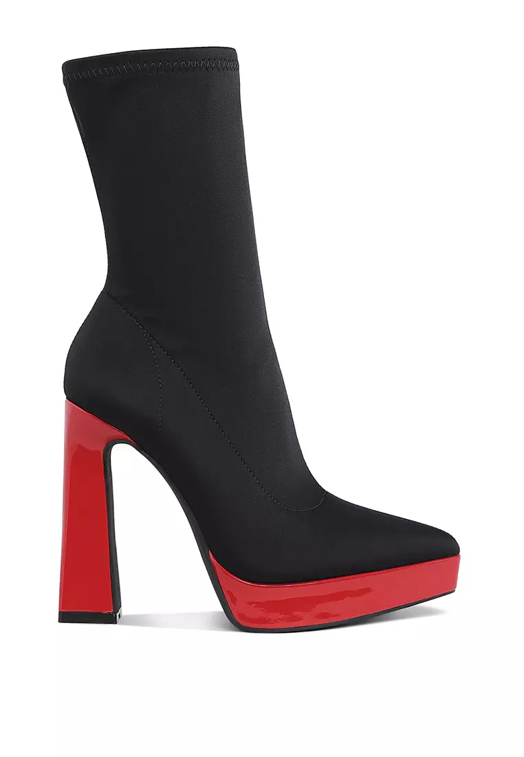 Discount on London Rag  shoes - SKU: Contrasting Platform Detail Sock Boots in Black/Red