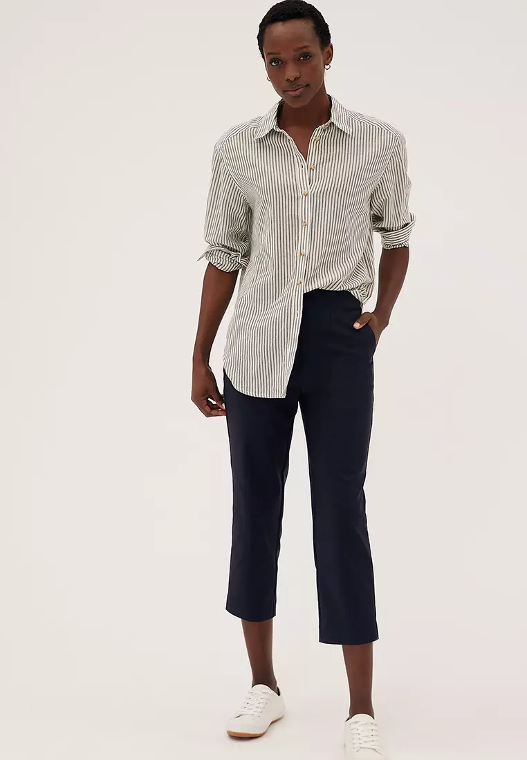 Jual Marks & Spencer Cotton Blend Slim Fit Cropped Trousers Original ...
