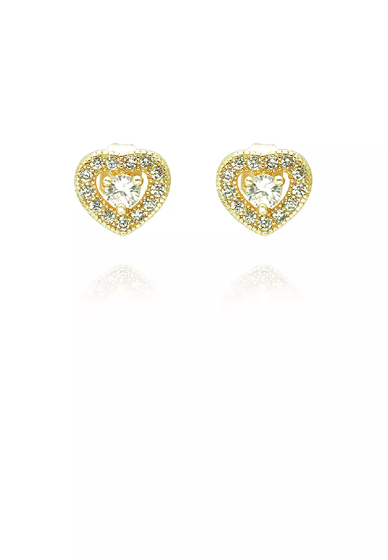 Buy Glamorousky Simple Sweet Plated Gold Heart Stud Earrings with