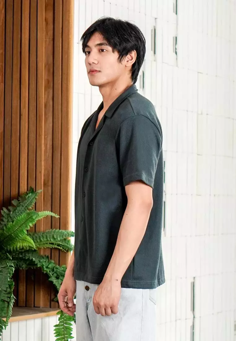 Matsuda Kemeja Pria Lengan pendek Waffle Kasual Sagae