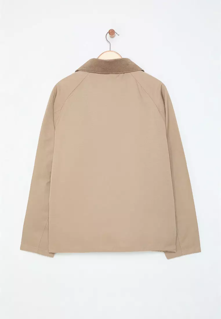 Stone Regular Fit Velvet Collar Detailed Unisex Seasonal Coat TMNAW25MO00017