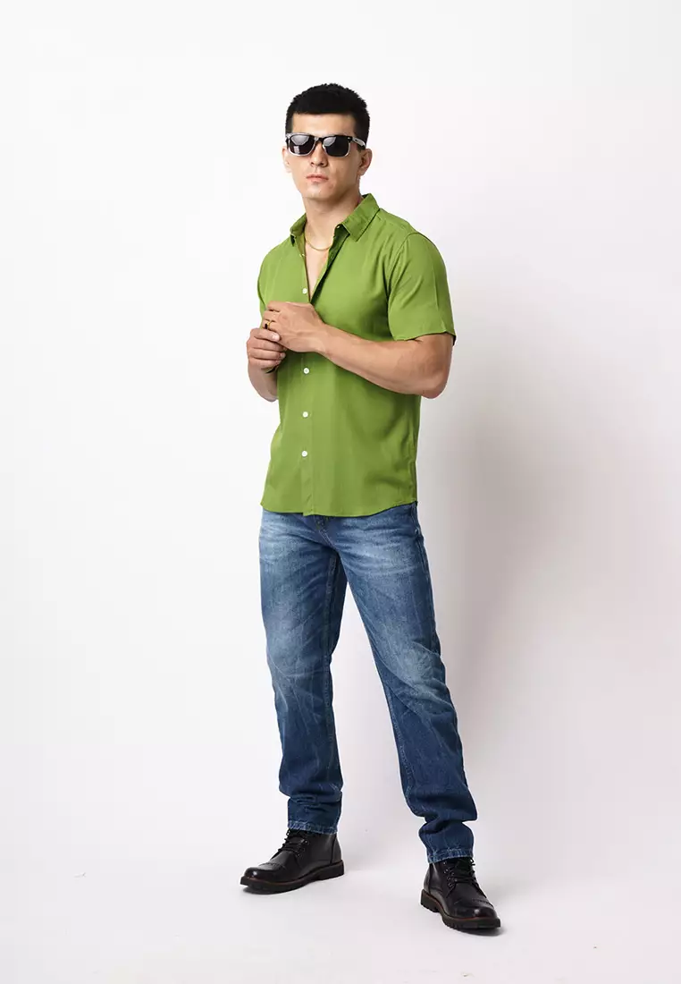 Viscose Olive Green Casual Shirt SS