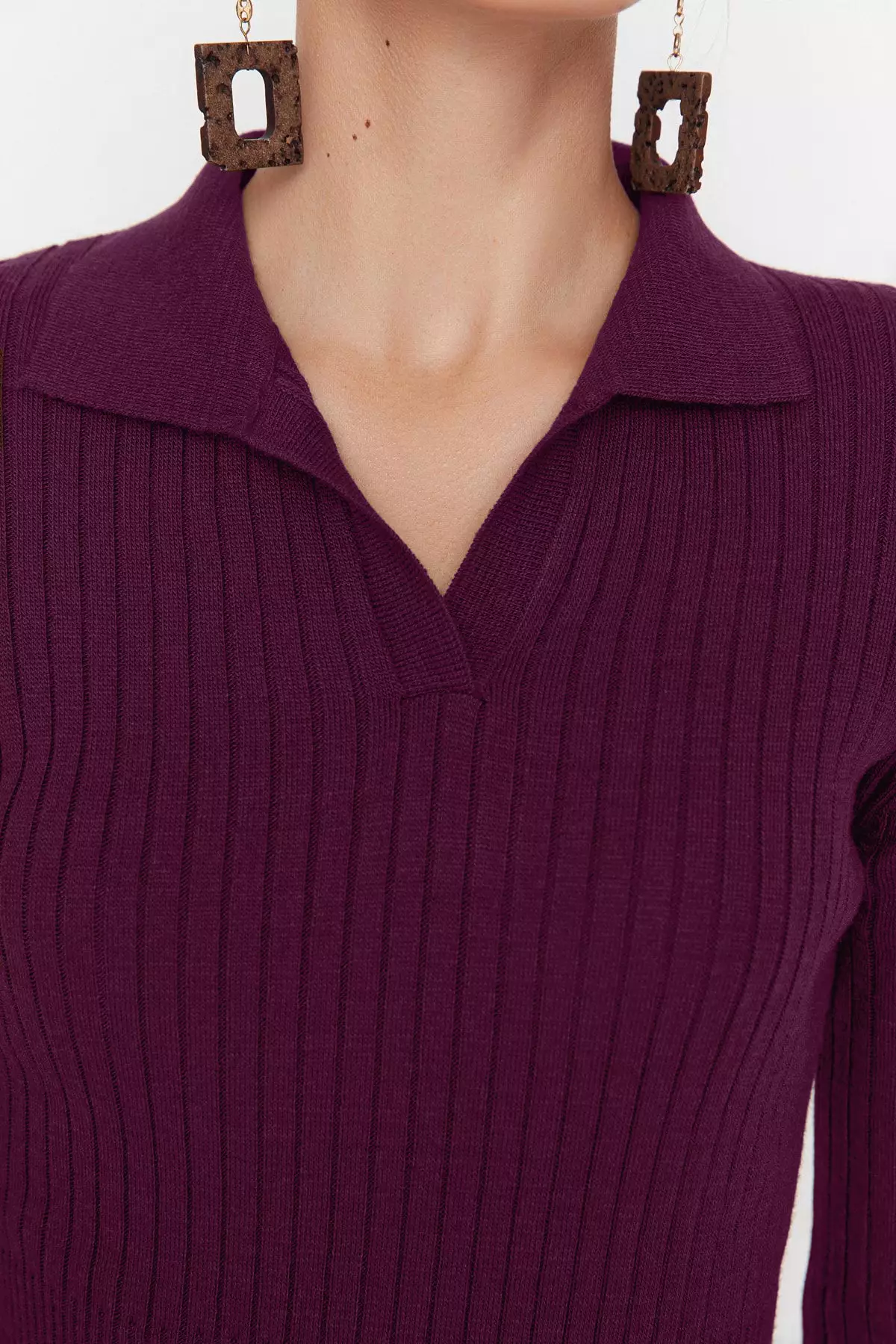 Plum Midi Knitwear Polo Collar Dress