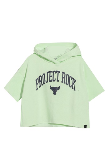 Under Armour green UA Project Rock Rival Fleece Script Short Sleeves Hoodie B1343KA386AD28GS_1