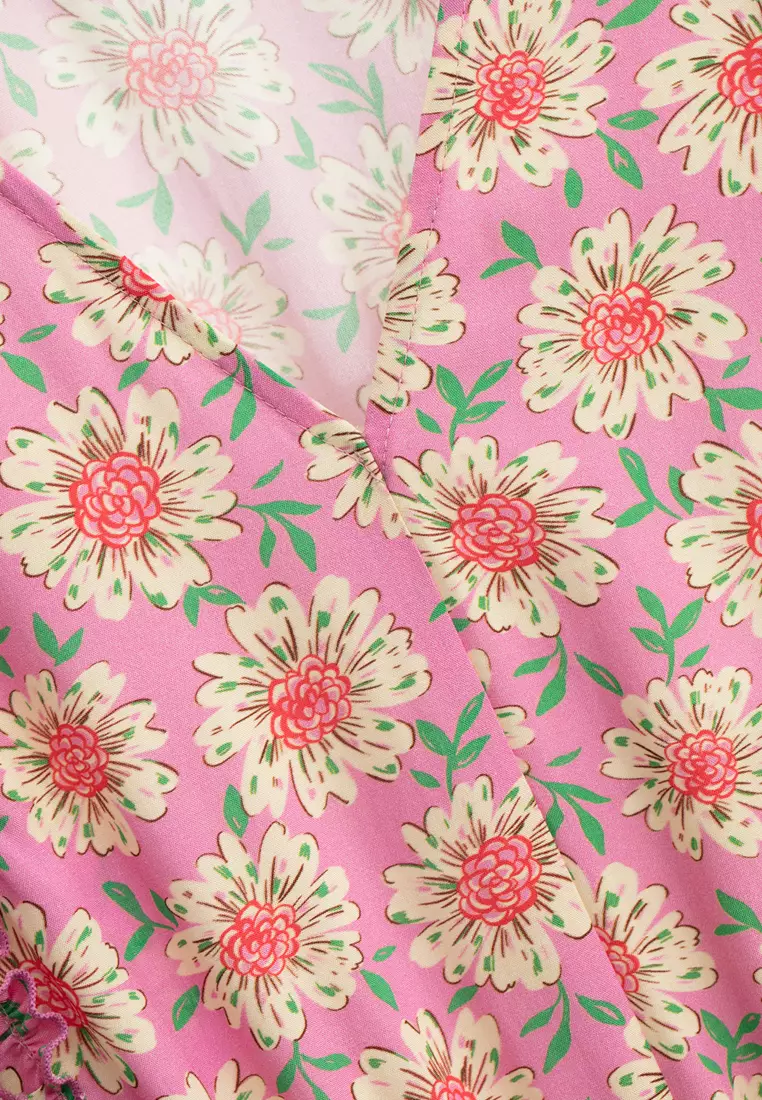 Floral Print With Flutter Sleeve Maxi Dress