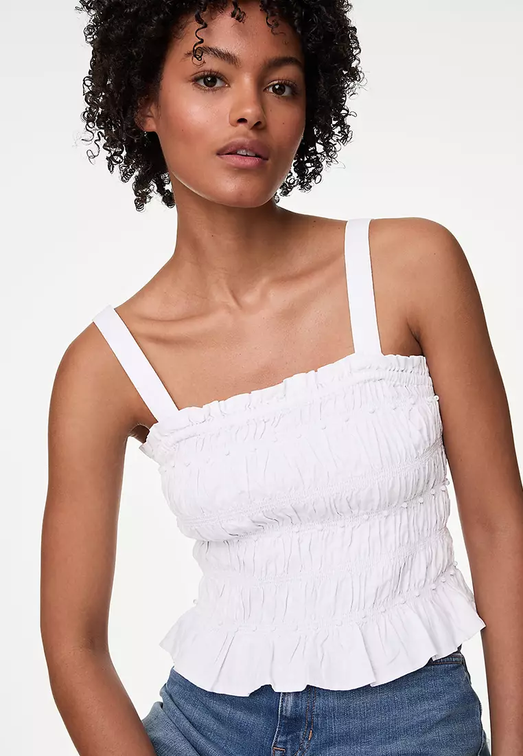 Linen Rich Square Neck Smocked Cami Top