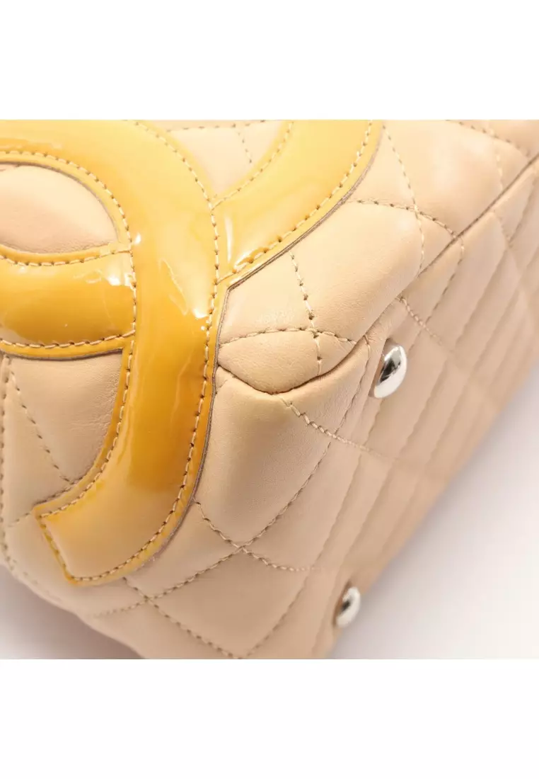 Pre-Loved Chanel Cambon line Bowling Bag Shoulder bag leather Patent leather beige silver hardware