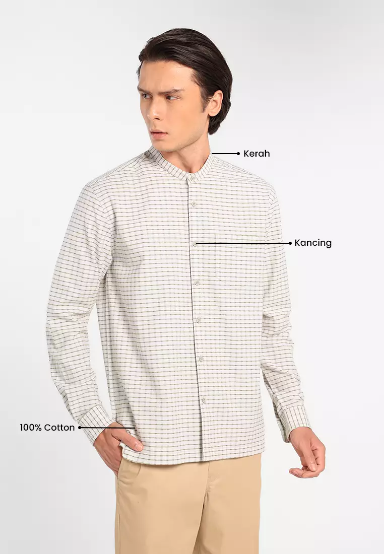 MANZONE X Adipati Dolken - Kemeja Koko Shanghai Lengan Panjang Pria Pasya Comfort Fit - Beige Warna Beige